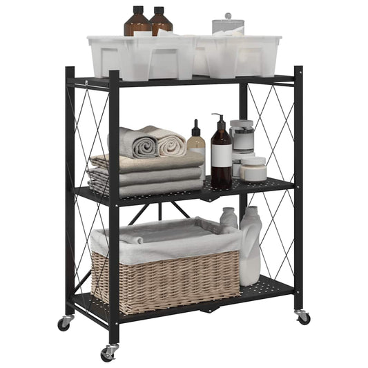 Scaffale Portaoggetti Su Ruote Nero 71X34X88 Cm In Acciaio
