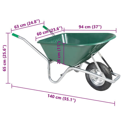 Carriola Verde 90 L 150 Kg In Acciaio Zincato E Plastica