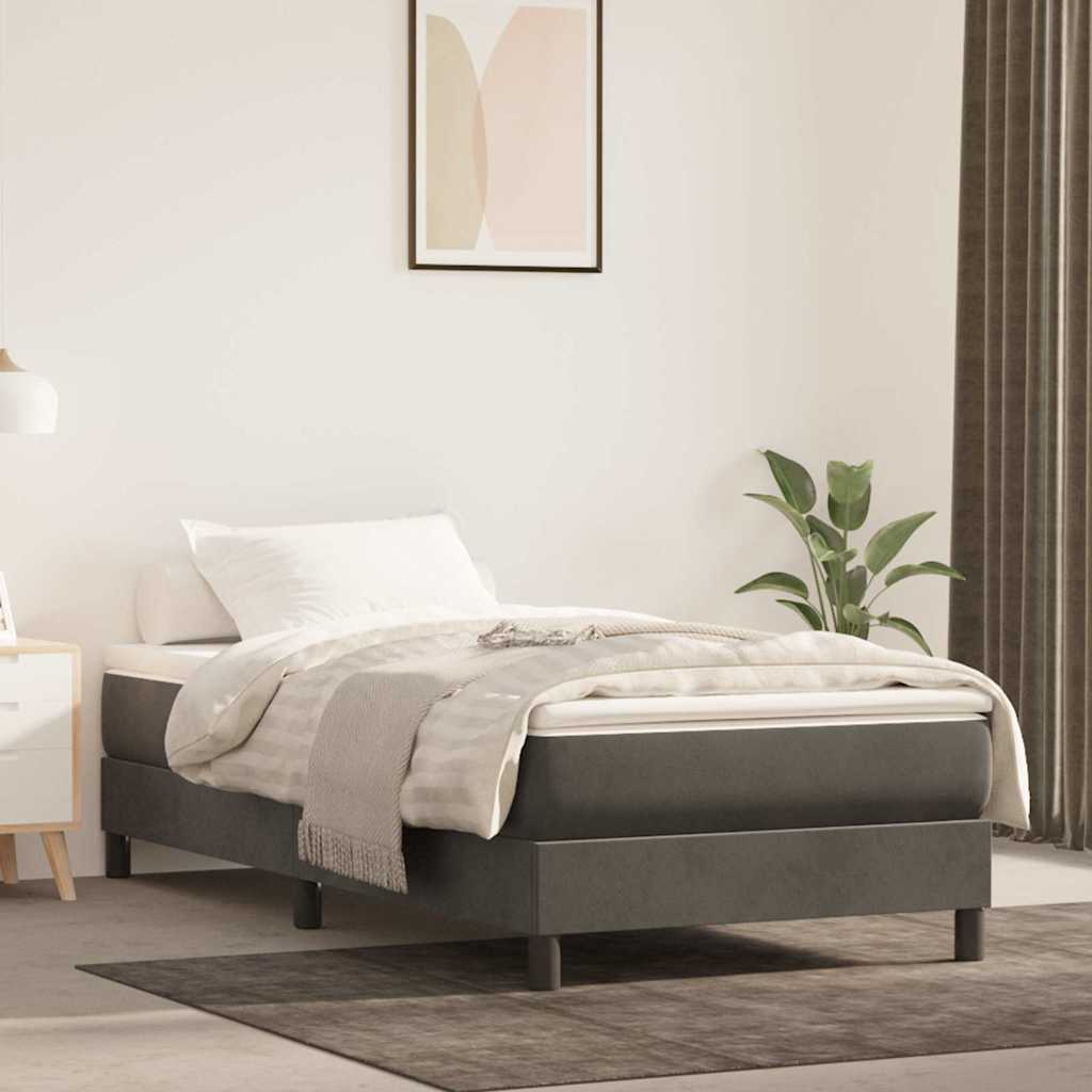 Materasso A Molle 90X210X20 Cm In Velluto Grigio Scuro
