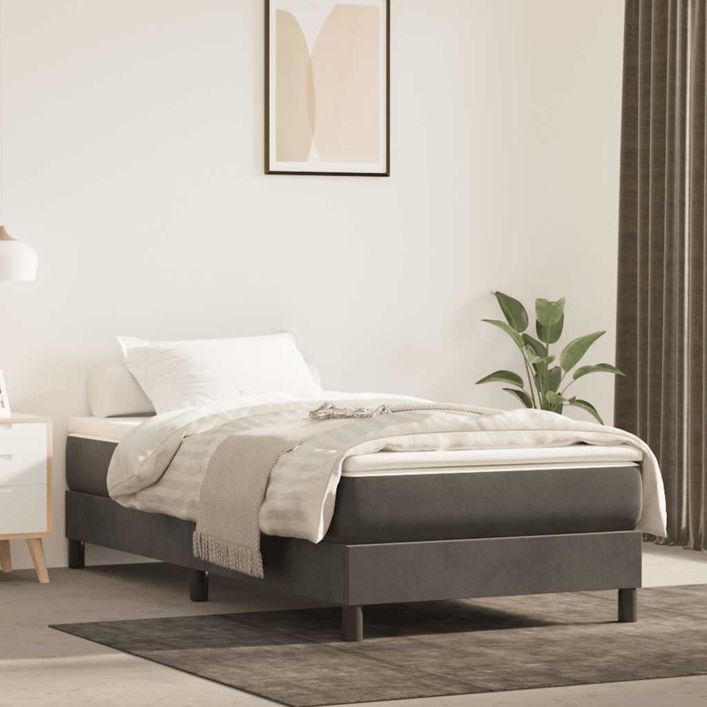 Materasso A Molle 90X210X20 Cm In Velluto Grigio Scuro