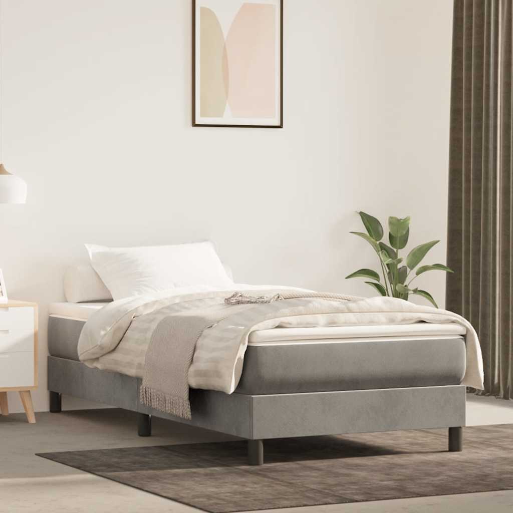 Materasso A Molle 120X190X20 Cm In Velluto Grigio Chiaro