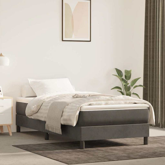 Materasso A Molle 90X210X20 Cm In Velluto Grigio Scuro