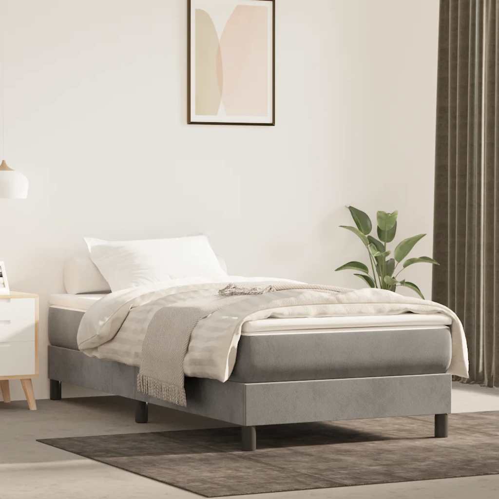 Materasso A Molle 120X190X20 Cm In Velluto Grigio Chiaro