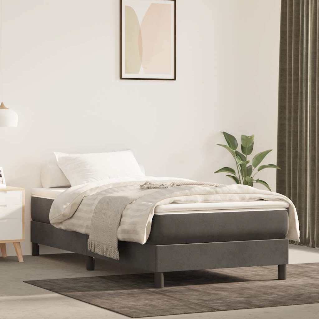 Materasso A Molle 90X210X20 Cm In Velluto Grigio Scuro