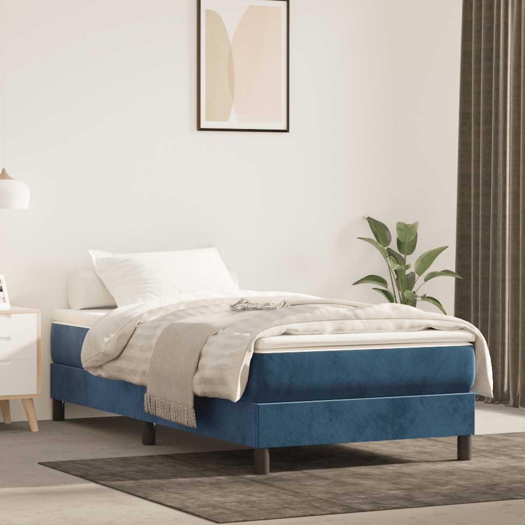 Materasso A Molle 120X190X20 Cm In Velluto Blu Scuro