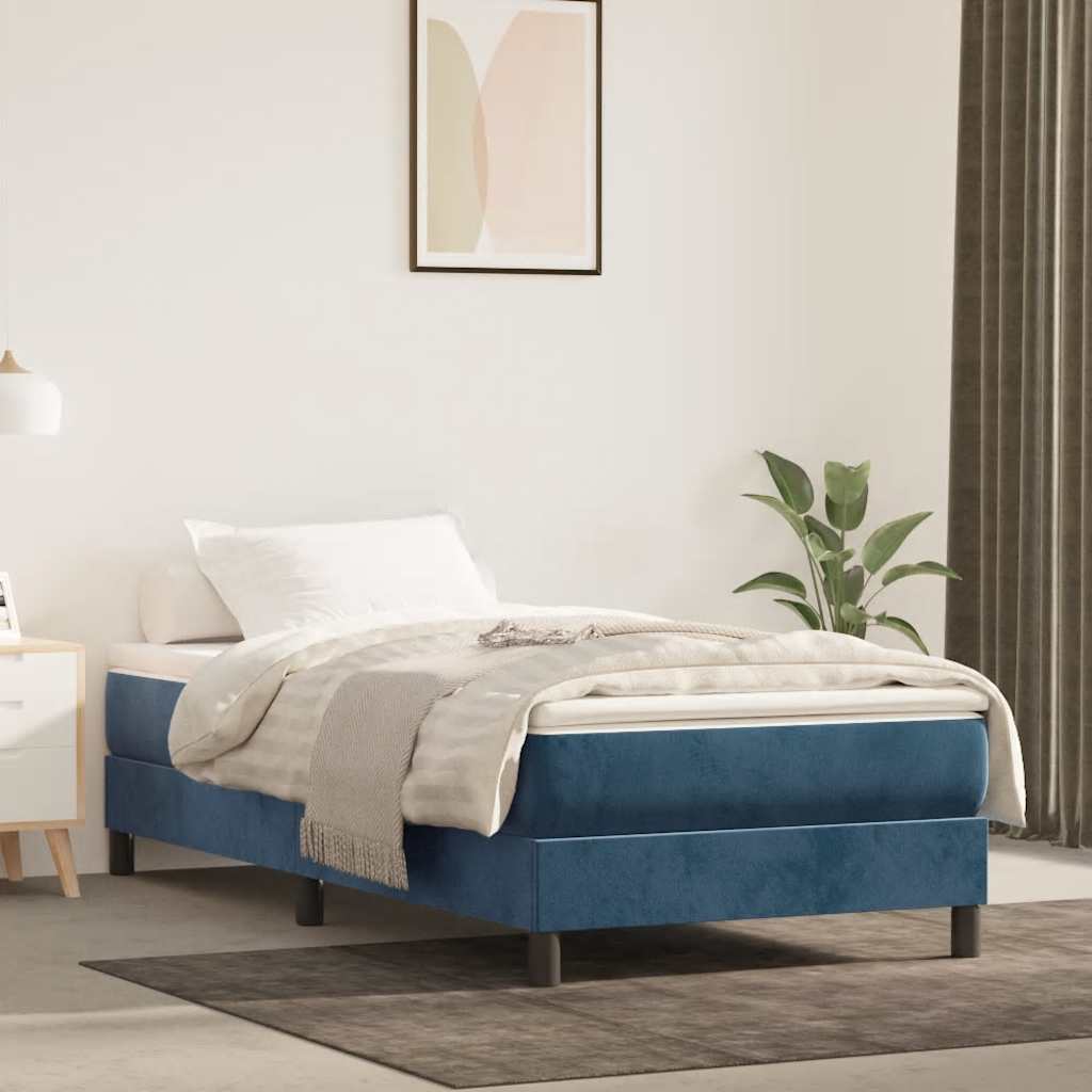 Materasso A Molle 120X190X20 Cm In Velluto Blu Scuro