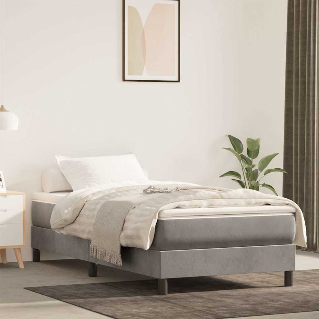 Materasso A Molle 120X190X20 Cm In Velluto Grigio Chiaro