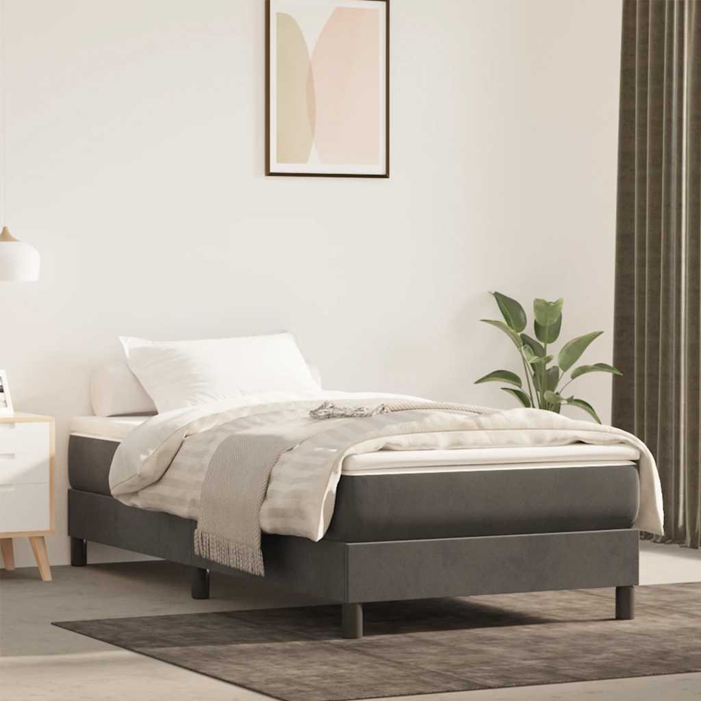 Materasso A Molle 90X210X20 Cm In Velluto Grigio Scuro