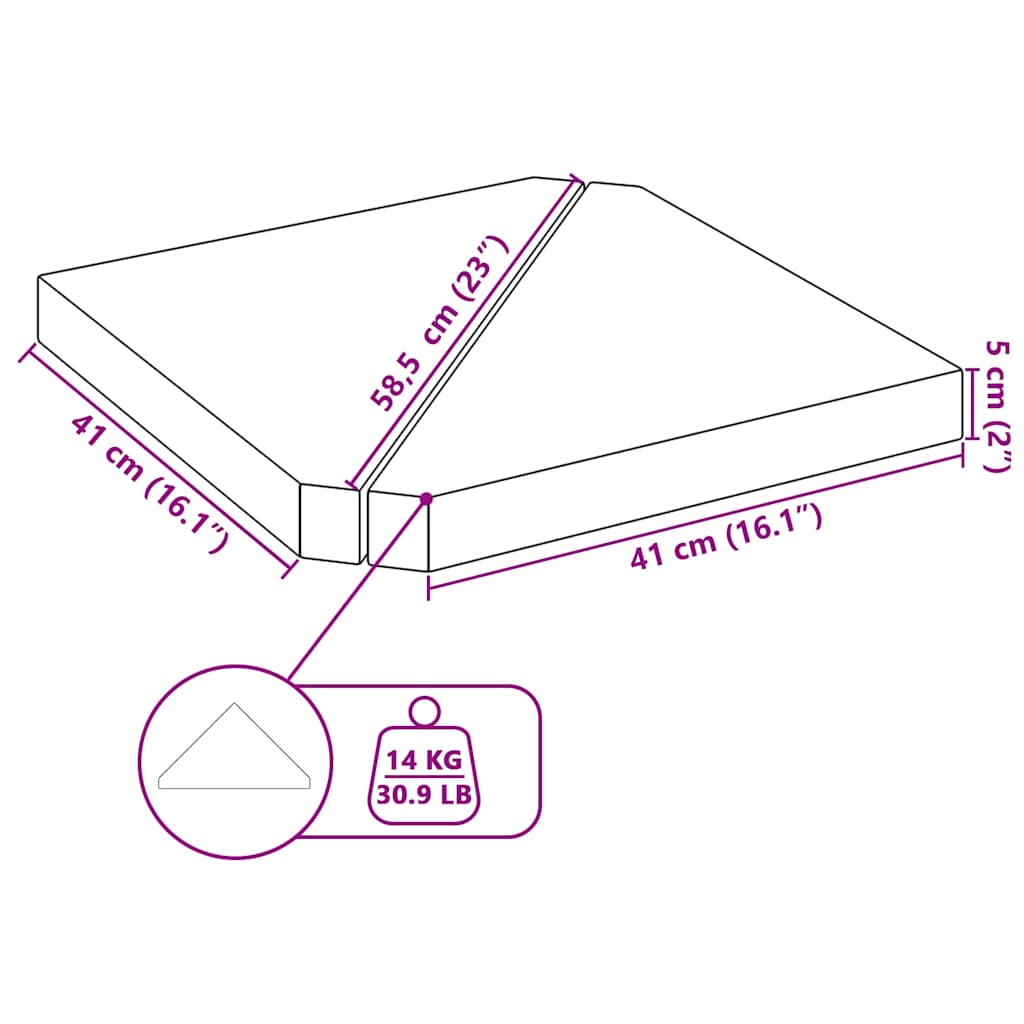 Piastre Per Parasole 2 Pz In Granito Triangolare 14 Kg