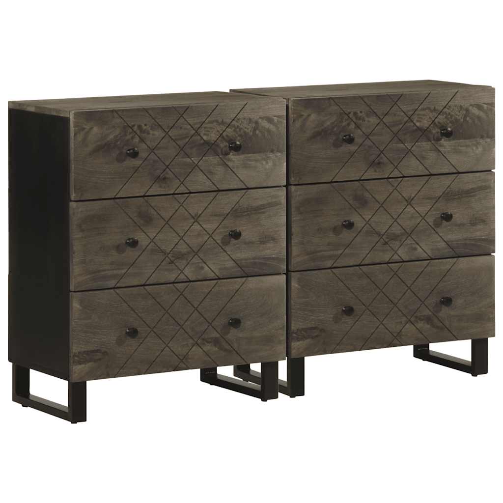 Credenze 2 Pz Nere 60X33X75 Cm In Legno Massello Di Mango