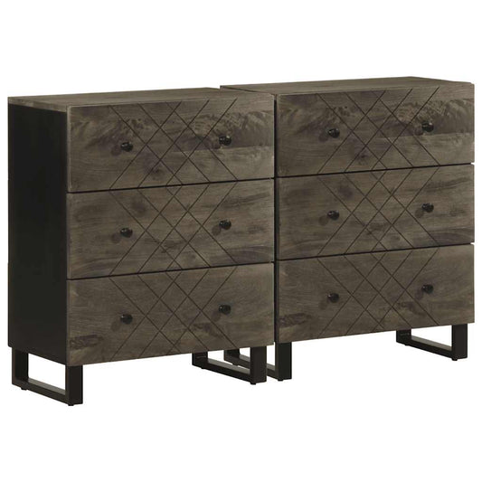 Credenze 2 Pz Nere 60X33X75 Cm In Legno Massello Di Mango