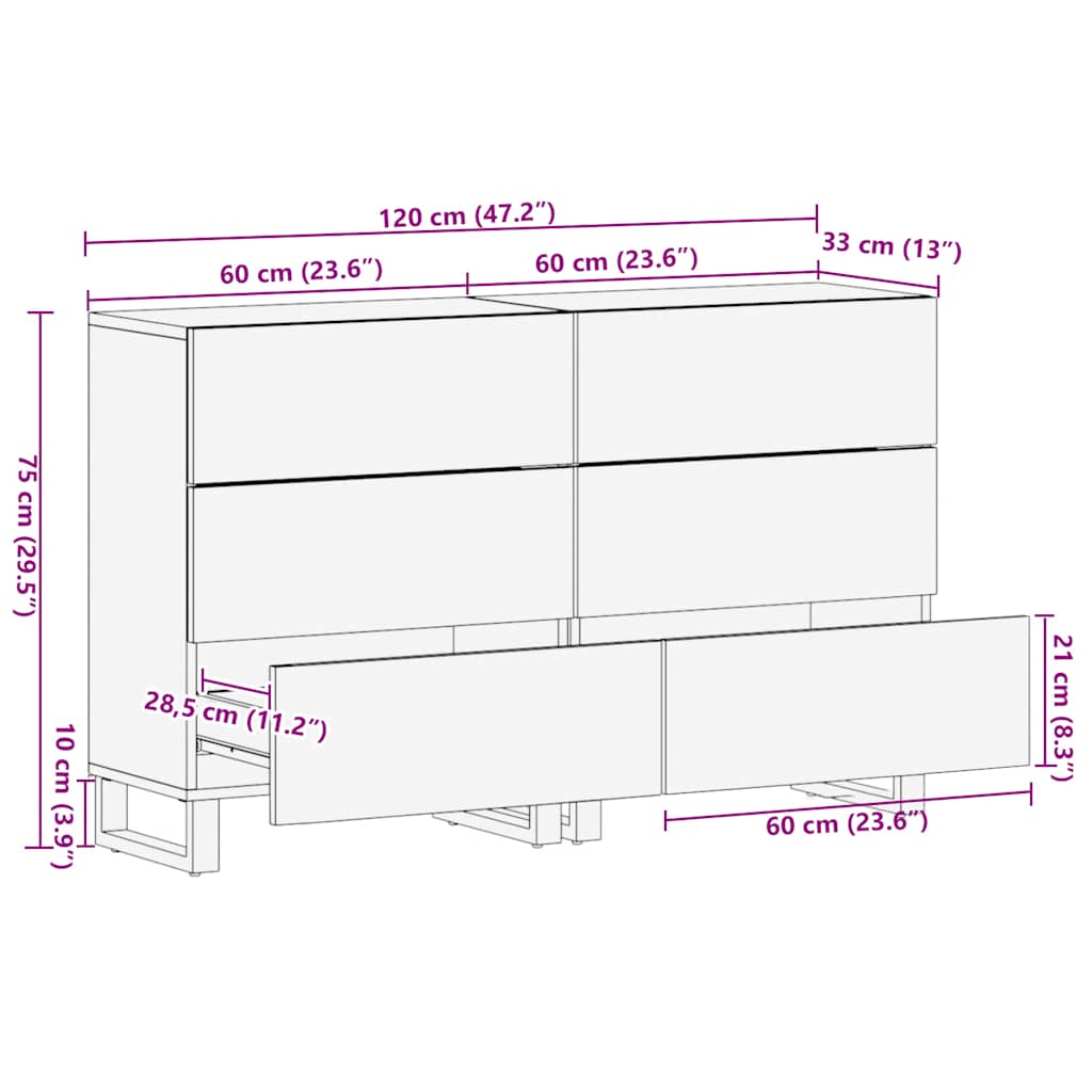 Credenze 2 Pz Nere 60X33X75 Cm In Legno Massello Di Mango