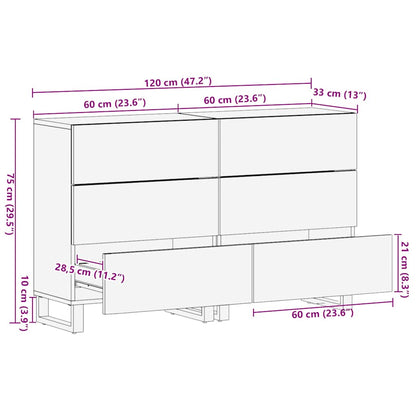 Credenze 2 Pz Nere 60X33X75 Cm In Legno Massello Di Mango