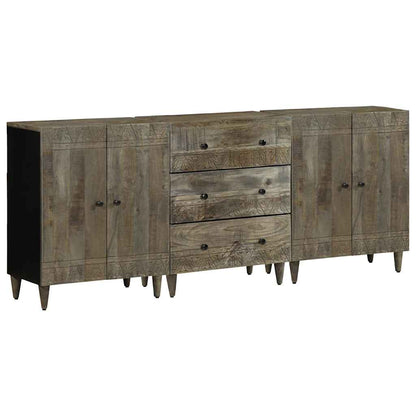 Credenze 3 Pz Grigio Chiaro 60X33,5X75 Cm Legno Massello Mango Nero