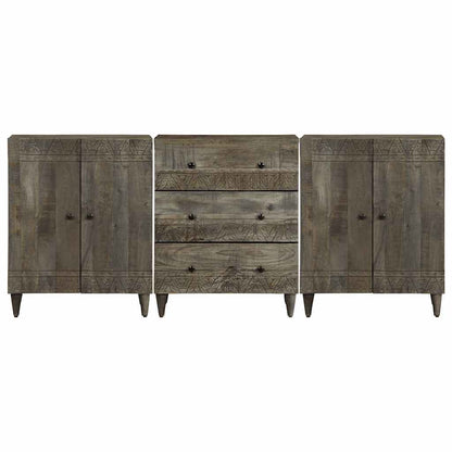 Credenze 3 Pz Grigio Chiaro 60X33,5X75 Cm Legno Massello Mango Nero