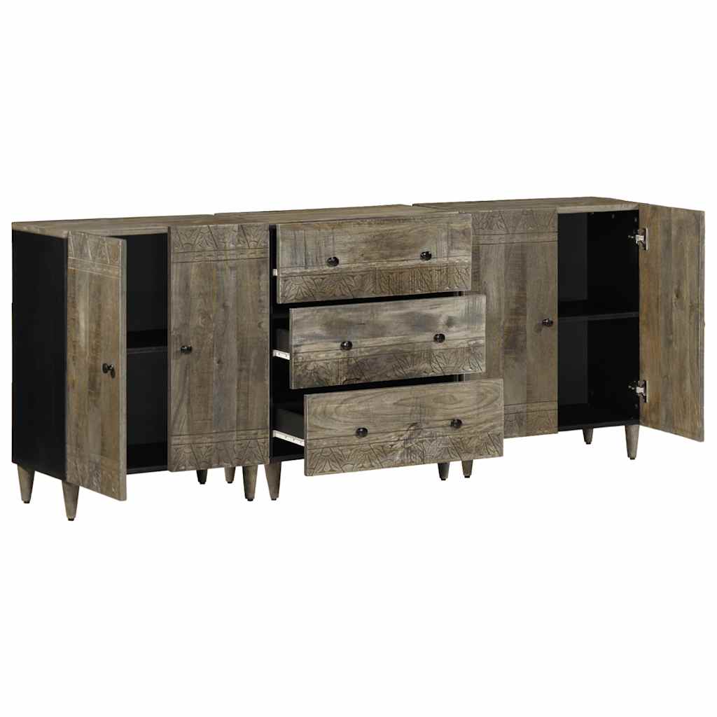 Credenze 3 Pz Grigio Chiaro 60X33,5X75 Cm Legno Massello Mango Nero