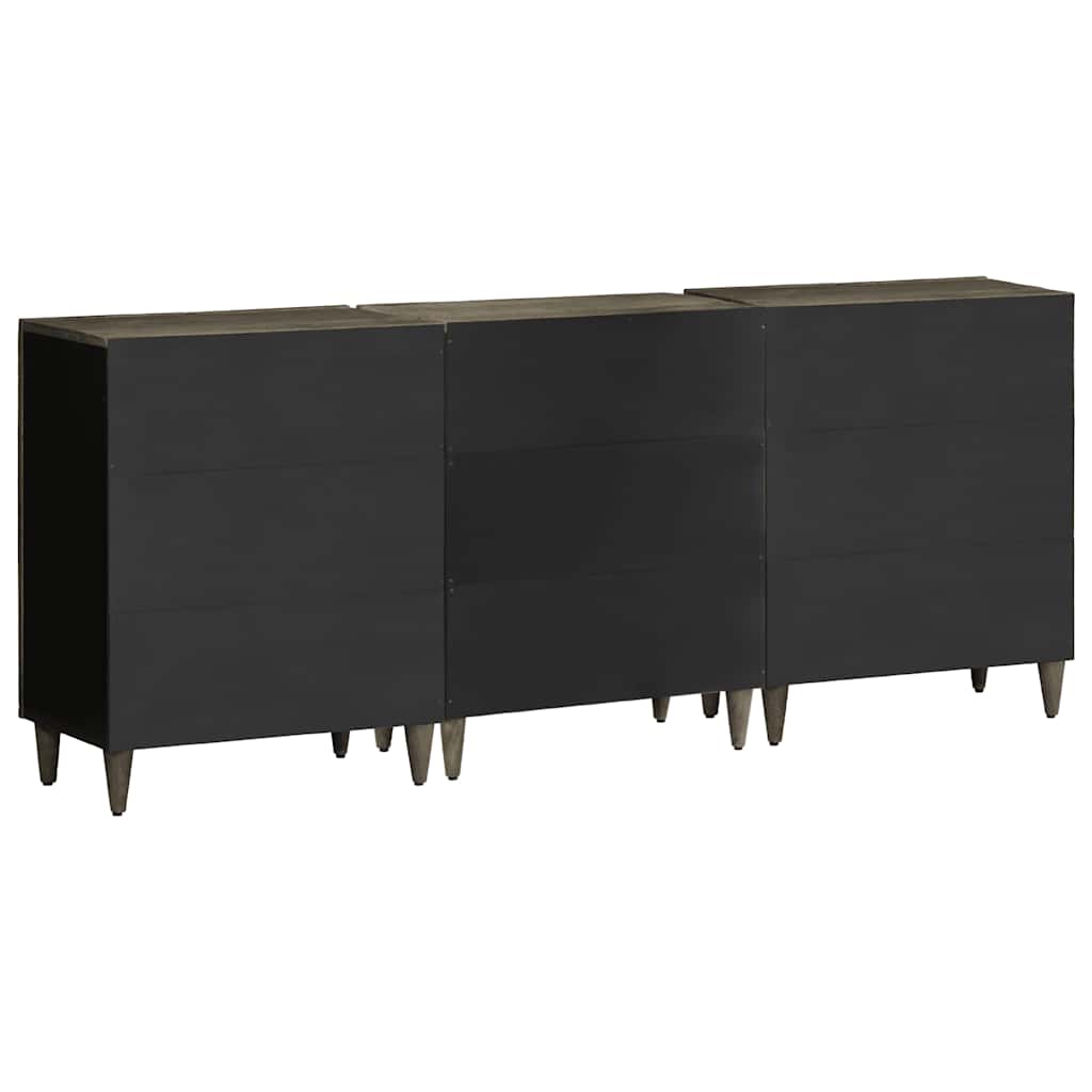 Credenze 3 Pz Grigio Chiaro 60X33,5X75 Cm Legno Massello Mango Nero