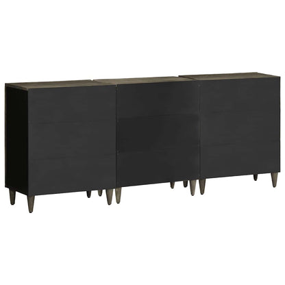 Credenze 3 Pz Grigio Chiaro 60X33,5X75 Cm Legno Massello Mango Nero