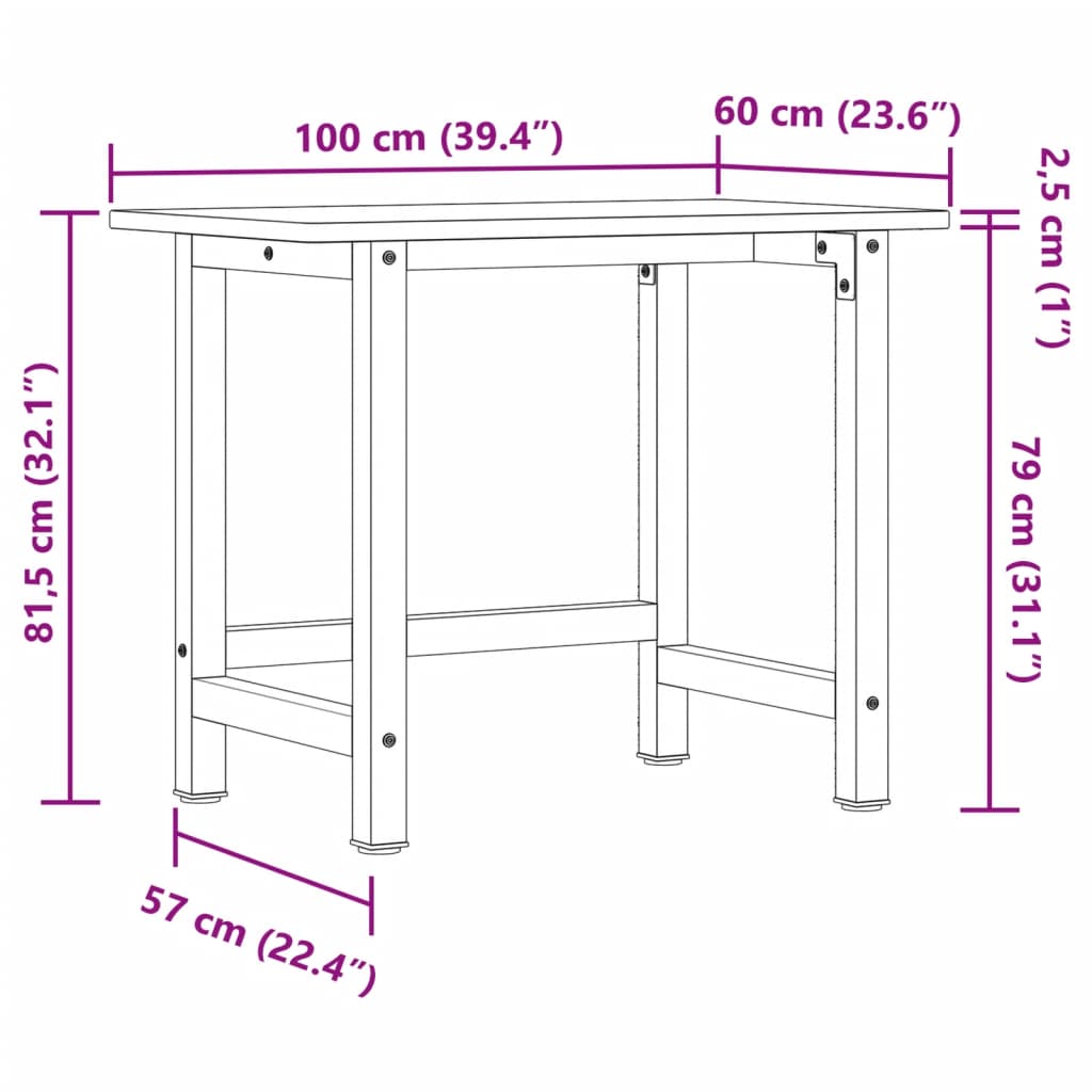 Banco Lavoro 100X60X81,5 Cm Legno Massello Rovere