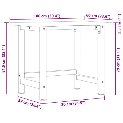 Banco Lavoro 100X60X81,5Cm Legno Massello Rovere