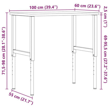 Banco Da Lavoro 100X60X(71,5-98) Cm Legno Rovere Rettangolare