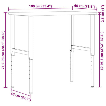 Banco Lavoro Marrone Scuro 100X60X(71,5-98) Cm Legno Di Rovere