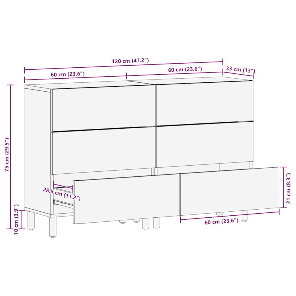 Credenze 2 Pz In Legno Massello Di Mango