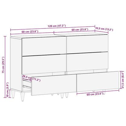 Credenze 2 Pz 60X33,5X75 Cm In Legno Massello Di Mango Nero