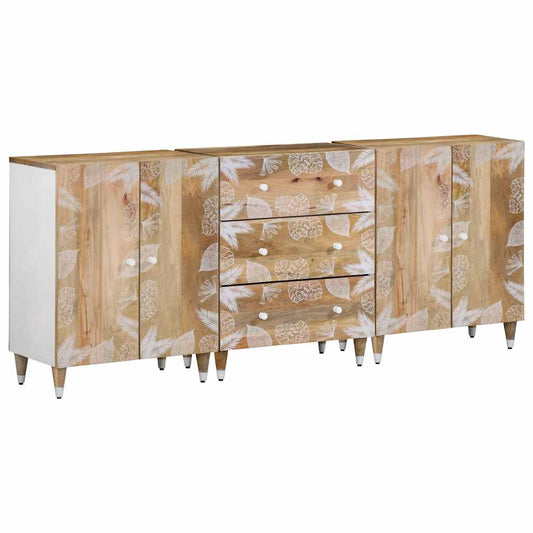 Credenze 3 Pz 60X33,5X75 Cm In Legno Massello Di Mango