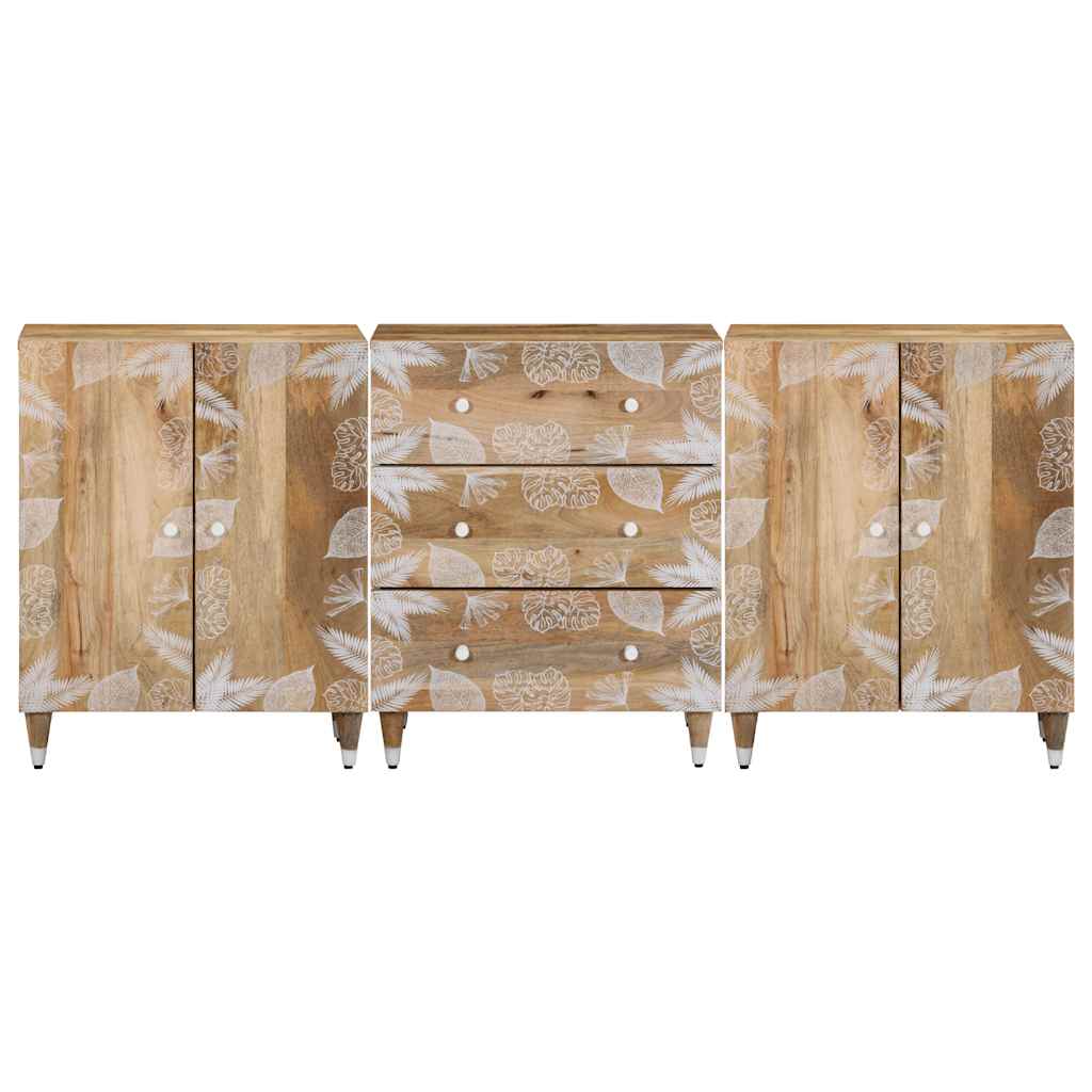 Credenze 3 Pz 60X33,5X75 Cm In Legno Massello Di Mango
