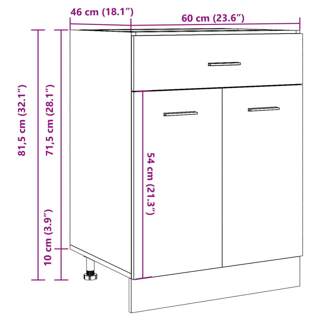 Cassettiera “Lyon” Inferiore 60X46X81,5 Cm Legno Antico