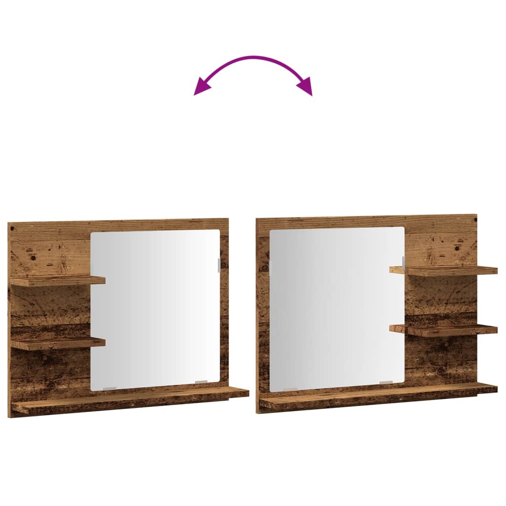Armadietto A Specchio Da Bagno Legno Vecchio 60X10,5X45 Cm