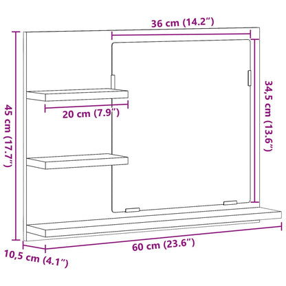 Armadietto A Specchio Da Bagno Legno Vecchio 60X10,5X45 Cm