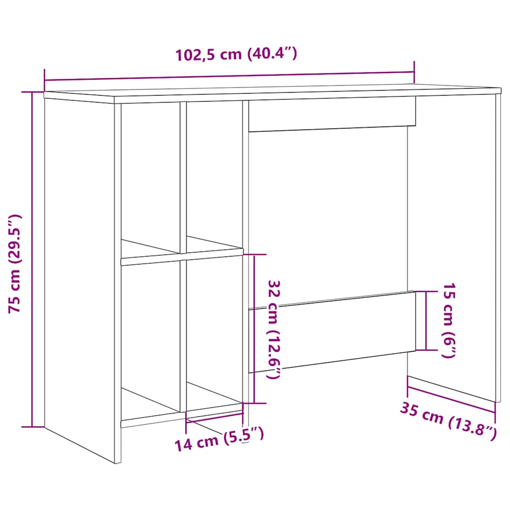 Scrivania 102,5X35X75Cm In Legno Multistrato
