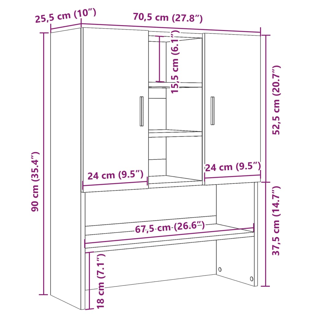 Mobile Per Lavatrice Grigio Cemento 70,5X25,5X90 Cm