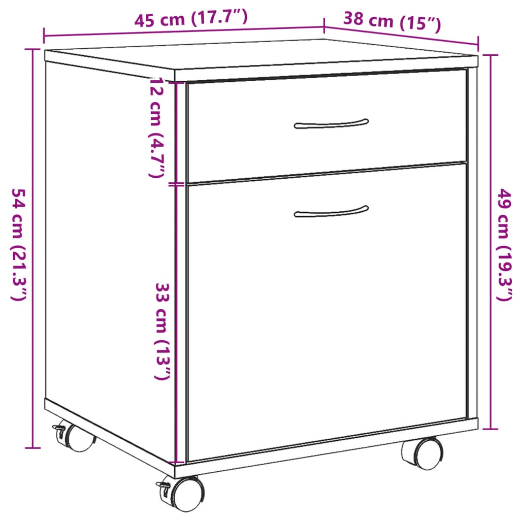 Armadietto Con Ruote 45X38X54 Cm Truciolato