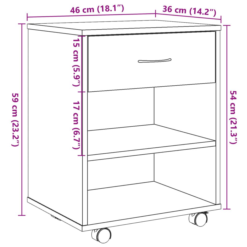Mobiletto Con Ruote 46X36X59 Cm In Truciolato