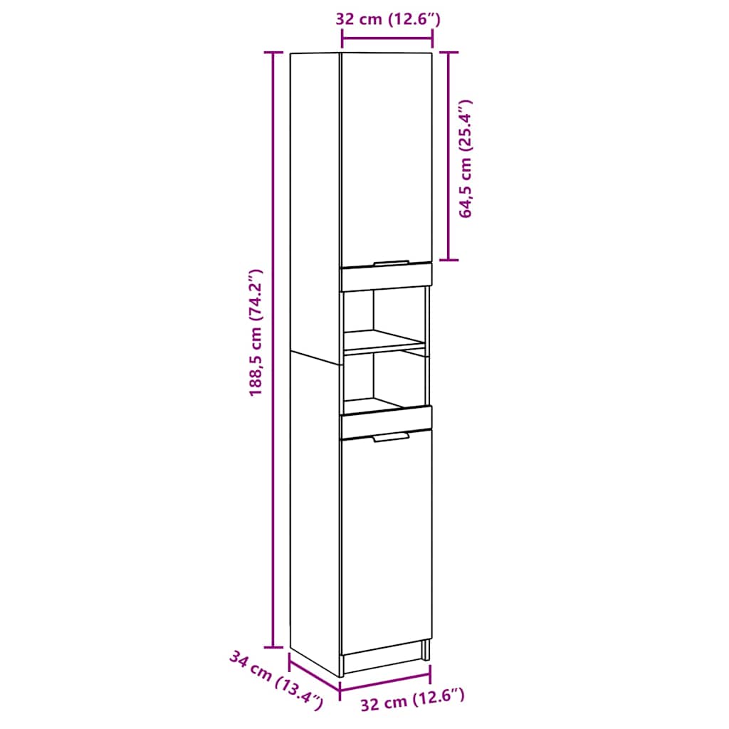 Mobile Da Bagno Grigio Cemento 32X34X188,5 Cm Legno Multistrato