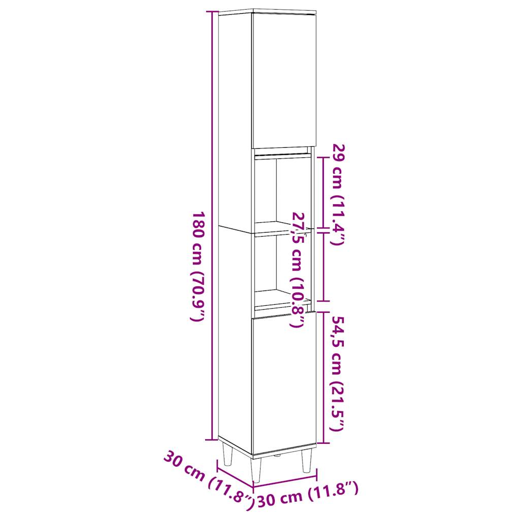 Armadietto Bagno 30X30X190 Cm Legno Multistrato