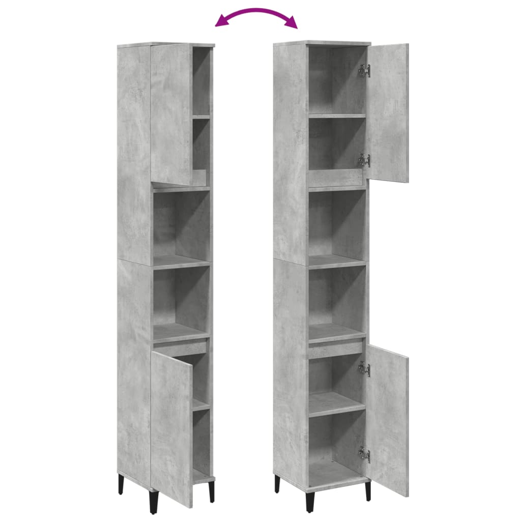 Armadietto Bagno Grigio Cemento 30X30X190 Cm Legno Multistrato
