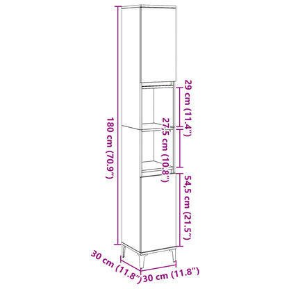 Armadietto Bagno Grigio Cemento 30X30X190 Cm Legno Multistrato