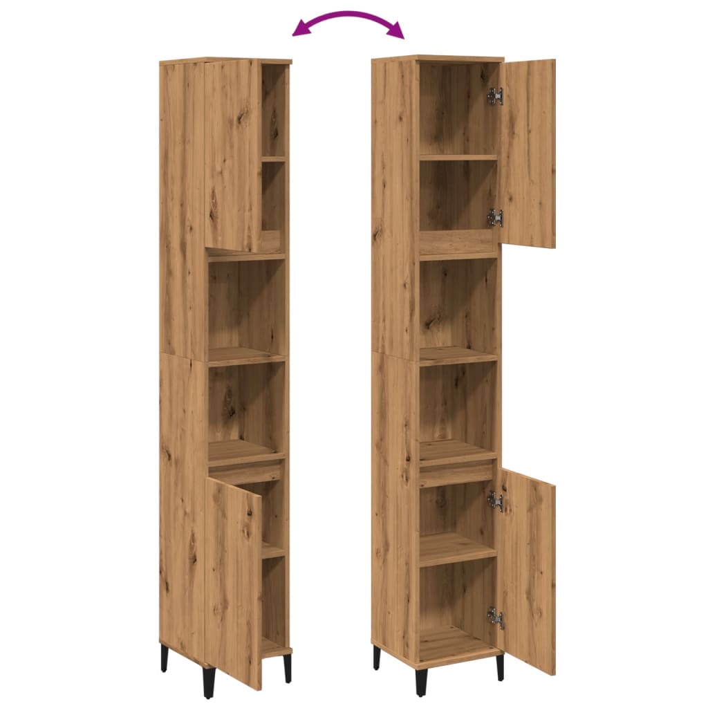 Armadietto Bagno Rovere 30X30X190 Cm Legno Multistrato