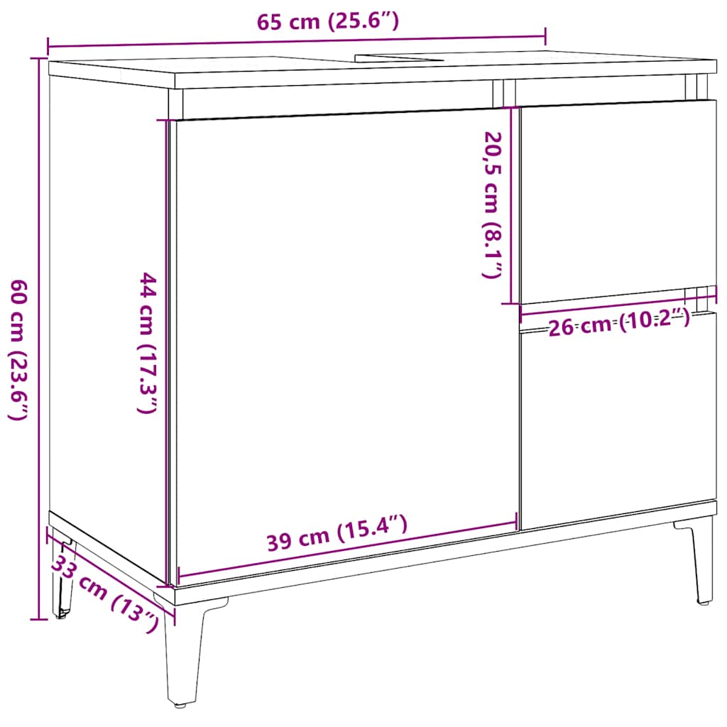 Mobile Lavabo Da Bagno Grigio Rovere 65X33X60Cm In Truciolato