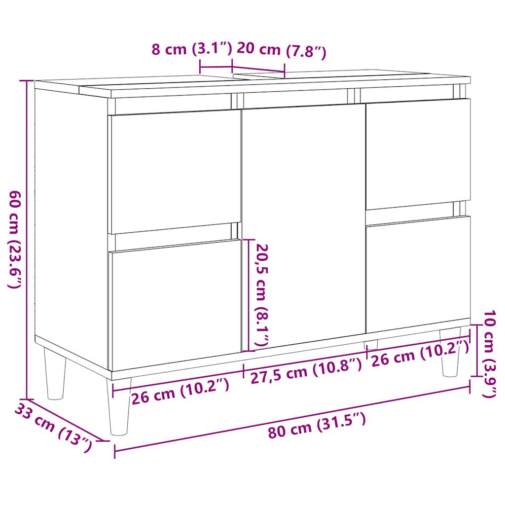 Mobile Lavabo 80X33X60 Cm In Legno Multistrato