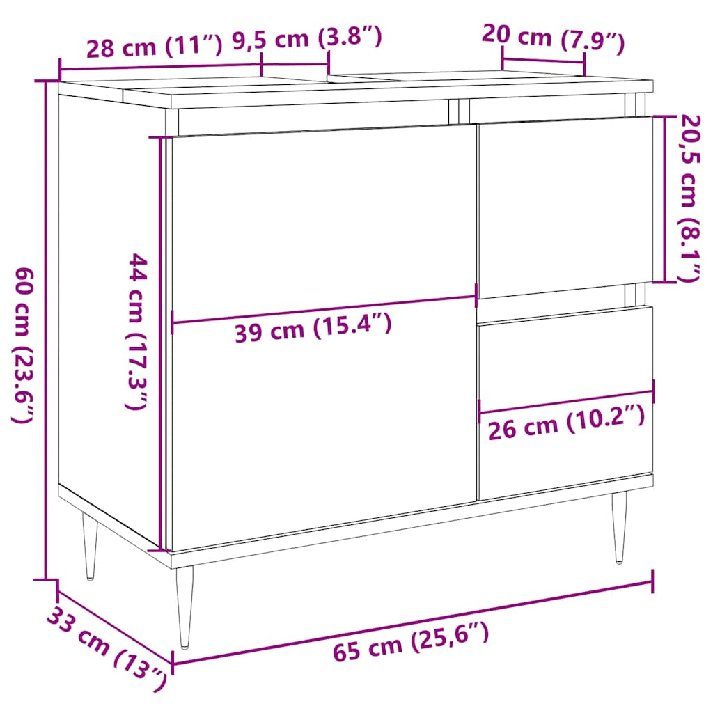 Armadietto Da Bagno 65X33X60Cm In Truciolato