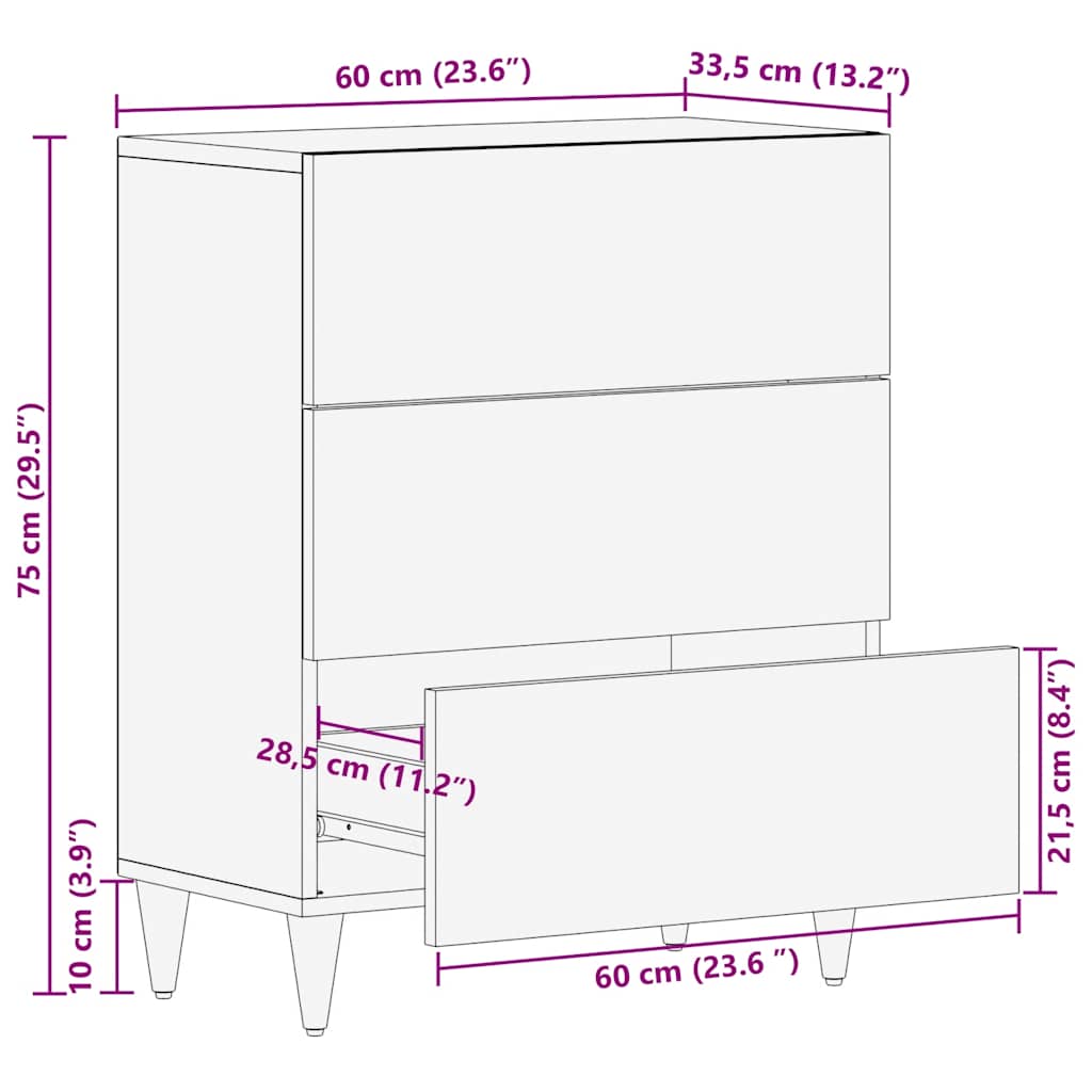 Credenza Grigio Chiaro 60X33,5X75 Cm In Legno Massello Di Mango