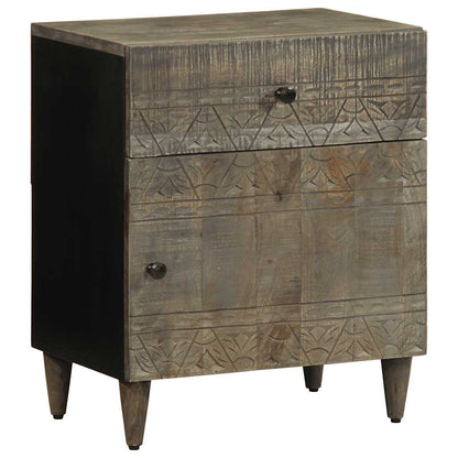 Comodino Grigio Chiaro 50X33X60 Cm In Legno Massello Di Mango