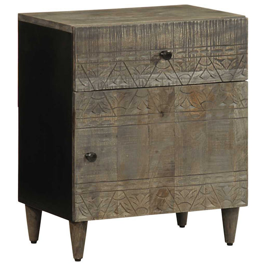 Comodino Grigio Chiaro 50X33X60 Cm In Legno Massello Di Mango