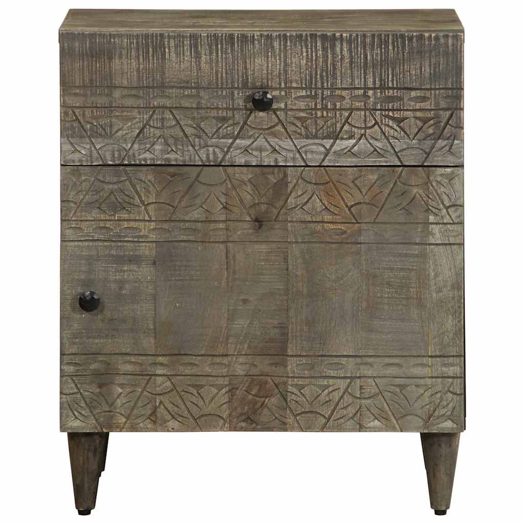 Comodino Grigio Chiaro 50X33X60 Cm In Legno Massello Di Mango