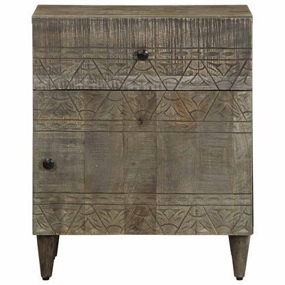 Comodino Grigio Chiaro 50X33X60 Cm In Legno Massello Di Mango